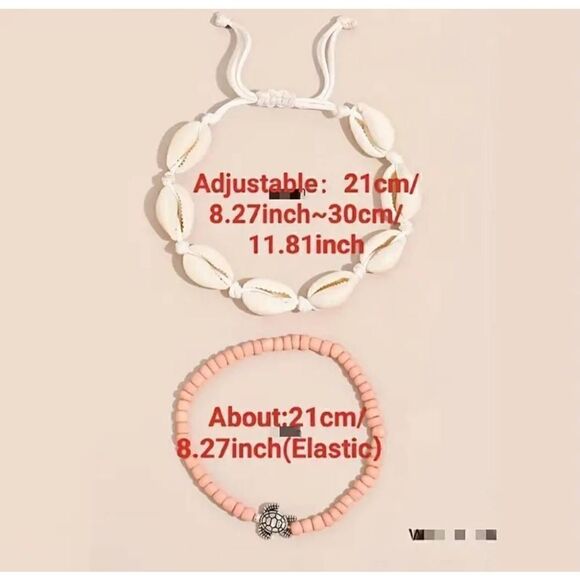 2pcs/set Handmade Braided Anklet, Shell & Turtle Charms For Men & Women - Picture 3 of 6